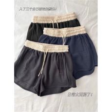 批发宽松女短裤夏新款<b class='q'>运动</b>百搭松紧腰阔腿裤拼色热裤休闲裤