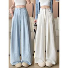 批发蓝色奶芙冰丝山本裤<b class='q'>女</b>2025新款夏薄款垂感小个子慵懒风<b class='q'>西装</b>阔腿<b class='q'>裤</b>