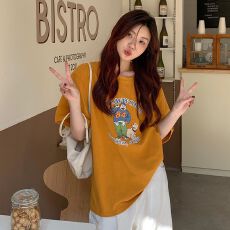 批发韩版新款宽松中长款<b class='q'>情侣</b><b class='q'>字母印花</b>下衣失踪<b class='q'>短袖</b>T恤上衣