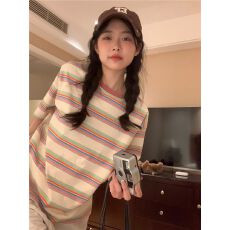 批发<b class='q'>复古</b>条纹圆领短袖t恤女装夏季韩版宽松