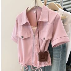 批发实拍<b class='q'>夏季</b>新款设计感显瘦休闲工装衬衣女短<b class='q'>外套</b>大码胖mm百搭上衣