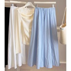 批发有内衬2026夏季新款高级感中长款伞裙女简约显瘦褶皱<b class='q'>半身裙</b>