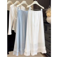 批发有内衬2026新款抽绳设计感<b class='q'>半身裙</b>女夏季薄款木耳边长款百褶裙子