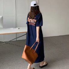 批发仿棉<b class='q'>牛奶</b><b class='q'>丝</b># 夏季新款时尚大码开叉印花T恤长款过膝<b class='q'>连衣裙</b>