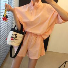 批发2026夏季时尚复古个性拉链立领短袖上衣+休闲<b class='q'>短裤</b>韩版运动两件套