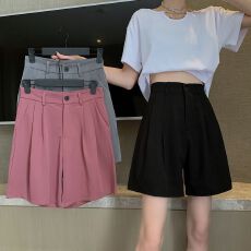 批发夏季新款垂感西装短裤女韩版宽松休闲直筒高腰阔腿裤