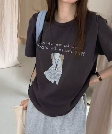 한 부서 동대문 새로운 재미있는 강아지 프린트 느긋한 바람 반팔 티셔츠 맨위