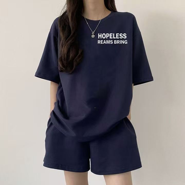 반팔 반바지 세트 여성 두 조각 만화 여름 패션 캐주얼 운동복 루즈핏