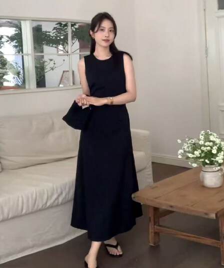 벤 바람 검정색 민소매 조끼 원피스 아이들 여름 2026 새로운 차 휴식 프랑스식 품격 루즈핏 롱 스커트
