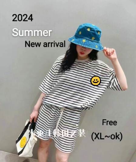 한국 동대문 여성 의류 여름 새로운 스트라이프 반팔 티셔츠 반바지 세트
