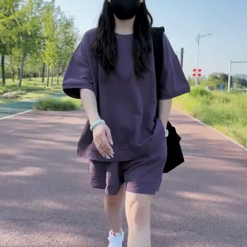 빅 사이즈 여름 새로운 캐주얼 패션 세트 루즈핏 표지 고기 연령 감소 반팔 반바지 투피스 세트