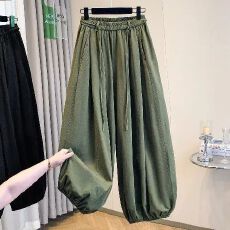 批发时尚工装系带高腰灯笼裤女夏季宽松显瘦束脚哈伦裤<b class='q'>百搭</b>阔腿休闲裤
