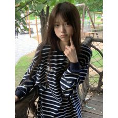 批发原版面布 条纹圆领<b class='q'>卫衣</b>直播品质圆领上衣女装