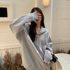 批发250克大鱼鳞#春秋季薄款polo领<b class='q'>卫衣</b>女宽松韩版小众上衣半拉链<b class='q'>外套</b>