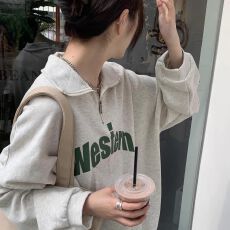 批发秋季polo领<b class='q'>卫衣</b>女宽松韩版半拉链上衣
