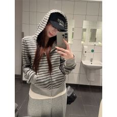批发【纯棉华棉】【套装】加绒加厚条纹连帽卫衣外套女<b class='q'>休闲</b>裤子