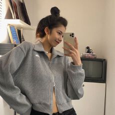 批发拉链运动华夫格外套女装春季秋款<b class='q'>百搭</b>开衫2026新款辣妹短款上衣服