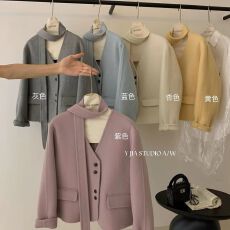 批发2026爆款秋冬季款时尚<b class='q'>甜美</b>气质高级感V领短款东大门新款毛呢外套
