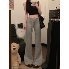 批发曼巴棉抽绳休闲裤秋季新款慵懒垂感微喇叭裤子<b class='q'>百搭</b>显瘦拖地长裤