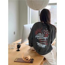 批发<b class='q'>韩版</b>薄款 加绒印花套头卫衣女慵懒风长袖上衣外套
