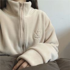 批发巨暖小火炉加厚奥利绒刺绣高领拉链卫衣开衫女保暖绒衫摇粒绒外套