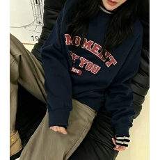 批发韩版薄款 加绒印花套头卫衣女慵懒风长袖上衣外套