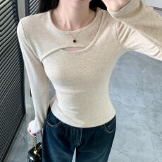 批发秋冬德绒镂空打底衫女辣妹长袖<b class='q'>t</b><b class='q'>恤</b>内搭上衣纯色
