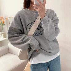 批发韩版薄款 加绒印花<b class='q'>套头卫衣</b><b class='q'>女</b>慵懒风长袖上衣外套