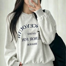 批发韩版薄款 加绒印花<b class='q'>套头卫衣</b><b class='q'>女</b>慵懒风长袖上衣外套