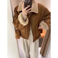 批发欧货高级感皮毛一体羊羔毛<b class='q'>外套</b>女秋冬加厚翻领机车服夹克上衣