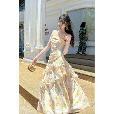 批发法式小资<b class='q'>荷叶边</b>印花<b class='q'>连衣裙</b>浪漫温馨唯美浪漫轻奢不规则鱼尾裙子