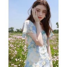 批发仙女裙2026秋季新款荷叶边<b class='q'>雪纺</b>裙碎花连衣裙简约时尚文艺长裙