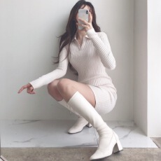 批发现 Polo<b class='q'>V领</b>螺纹针织裙子