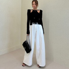 批发现 高腰侧褶皱阔腿显显瘦牛仔裤2色