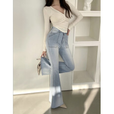 批发26春新款 丰胯裤韩版复古立体口袋水洗蓝<b class='q'>小脚裤</b>显瘦牛仔裤