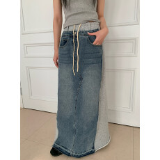 批发26春新款松紧腰显瘦<b class='q'>百搭</b>牛仔拼接半身裙女裙