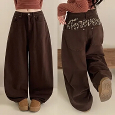 批发两色豹纹字母显臀秋<b class='q'>冬</b>帅气牛仔裤