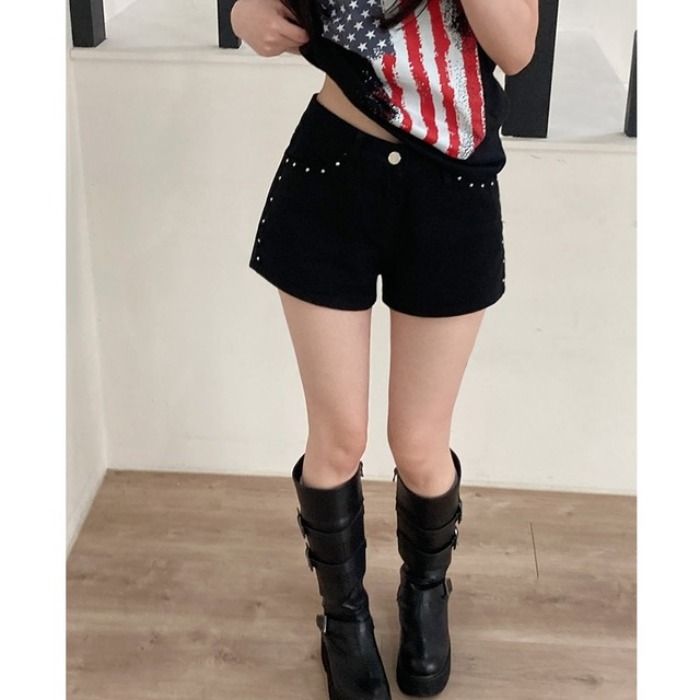 지금 ins 인터넷 유명인 핫걸 측면 연주 중 못 데님 핫 바지 반바지