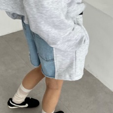 批发拼接设计 宽松阔腿牛仔裤松紧腰毛边<b class='q'>休闲</b><b class='q'>短裤</b>