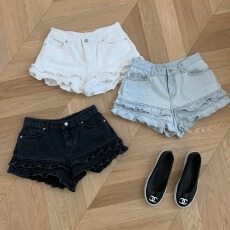 批发翻边系带<b class='q'>松紧</b>接拼宽松阔腿<b class='q'>牛仔裤</b>