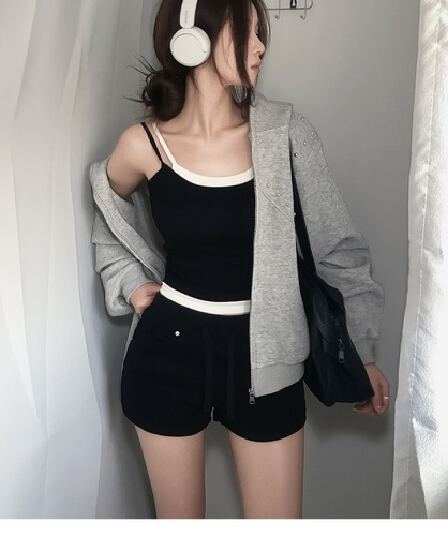 지금 상쾌 필터 스트레이트 패치워크 레이스업 데님 반바지