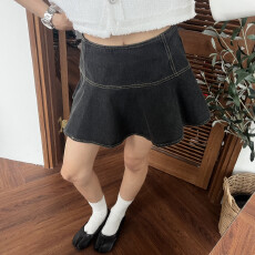 批发春夏款复古水洗拼接迷你牛仔短裙
