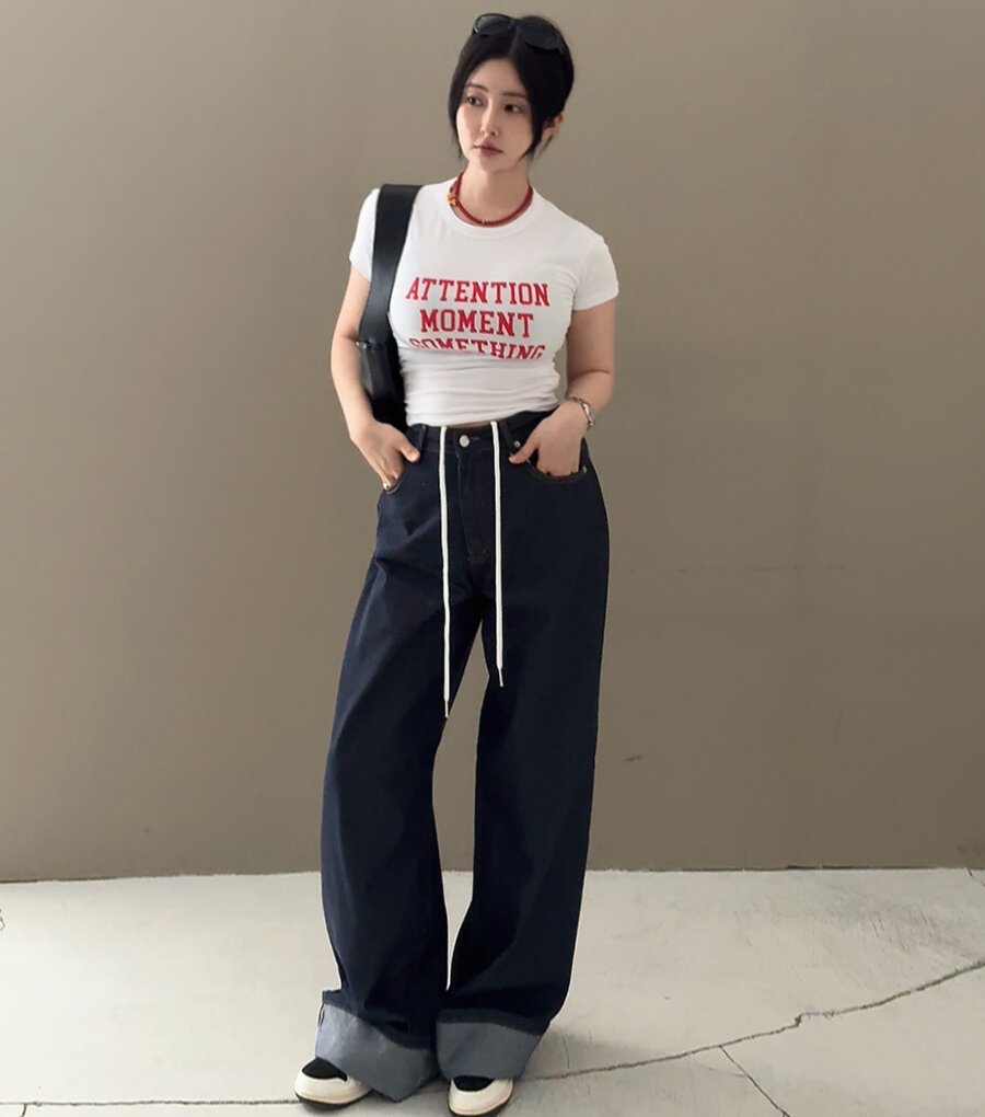 26 봄 새로운 레트로 레이스업 루즈핏 볼륨 측면 청바지