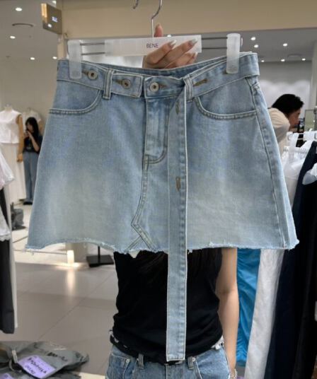 26 여름 새로운 여성 의류 캐주얼 패션 다용도 연삭 화이트 데님 치마바지