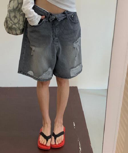 봄 여름 외국 가스 다용도 찢어진 부분 데님 반바지