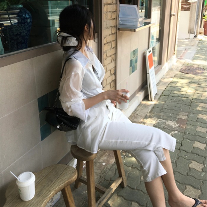 지금 하이웨이스트 슬림해 보이는 다용도 바지 트임 데님 7부 바지