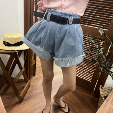 批发双耳仔花苞高腰卷边<b class='q'>牛仔</b><b class='q'>短裤</b>
