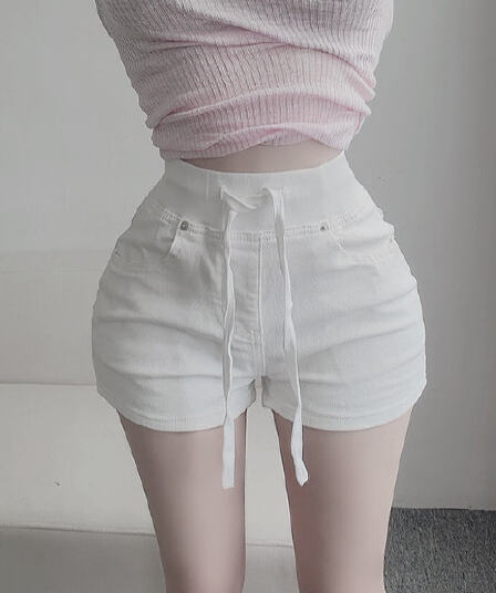 지금 상쾌 필터 스트레이트 패치워크 레이스업 데님 반바지