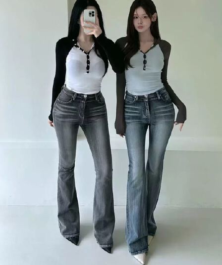 가을 섹션 레트로 다용도 워싱 부츠컷 청바지
