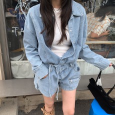 批发早秋款显瘦连体百搭<b class='q'>牛仔裤</b>短裤<b class='q'>女</b>裤